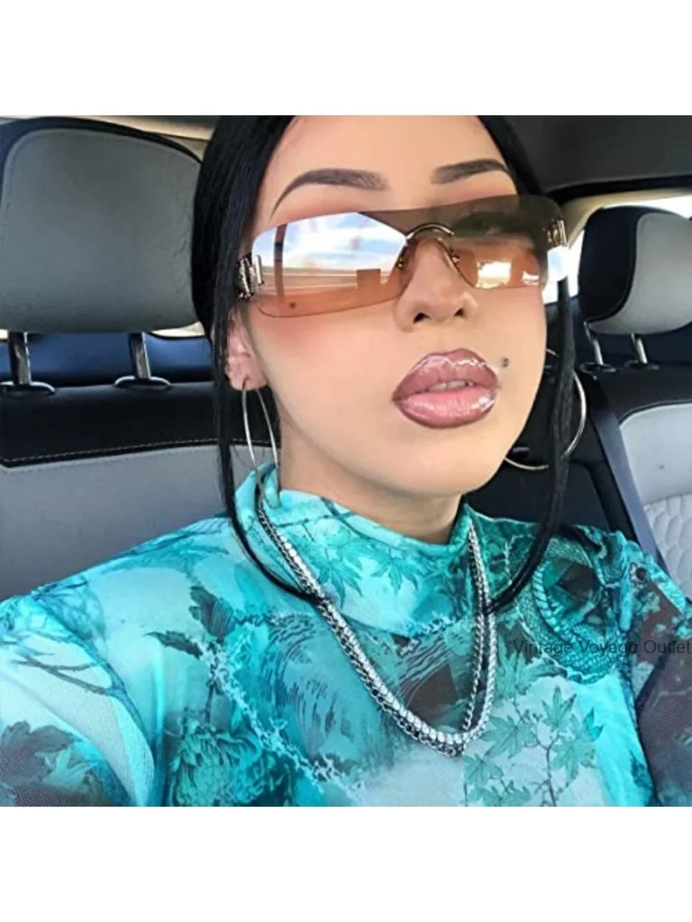 Y2K Rectangle Sunglasses Women Men Vintage Flame Design Metal Frame UV400